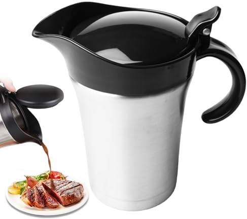 Termossås i rostfritt stål, 750 ml såskanna med lock, såsdispenser, dubbel isolerad såskanna, termisk sås med handtag, såsskål för grädde, juice, sås, vaniljsås