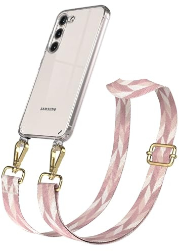 EAZY CASE Handykette - Verstellbares Taschenband kompatibel mit Galaxy S23, Schulterriemen, Handykordel mit Silikon Hülle, Umhängetasche, Rosa Mix Gold