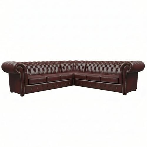 VELCHESTER Chesterfield Ecksofa, Burgund, Leder, Button-Tufted, 290cm x 290cm, Italienisches Echtleder – Handgefertigt in einer polnischen Manufaktur – Luxuriöses Design für Wohnzimmer und Büro