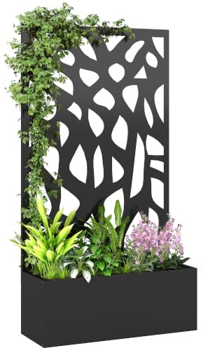 Outsunny Metal Garden Bed with Trellis, Geometric Cut-out