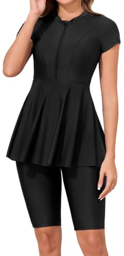 Rswnyirn Women Two-Piece Swimwear for Women Rash Guard Short Sleeve Swim Top with Shorts Set
