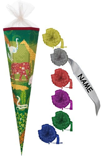 Schultüte - Tierreich 22 cm - incl. individueller Schleife mit Tüllabschluß - Zuckertüte Nestler Afrika Zootiere Zebra Elefant Zoo Safari Tiere Tier Krokodil