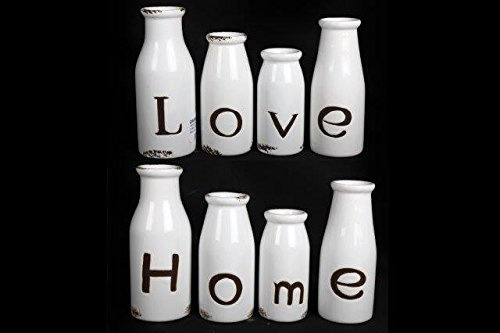 Set 4 Vintage White Love / Home Ceramic Milk Bottle Vases Ornaments (Love)