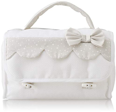 FILET Beauty Case pour Bébé/Première Invitation Les Applications Brodées en Coton Extérieur/Polyester Intérieur, Blanc/Beige
