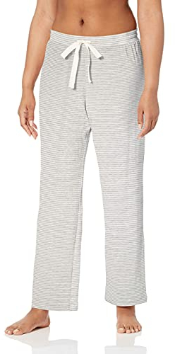 Amazon Essentials Pantalón de Pijama de Tejido de Rizo Ligero para Estar en Casa Mujer, Gris Claro Blanco Rayas, M