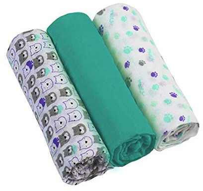 Babyono Mullwindeln Super weiches Musselin - Windeln 70x70 cm (3 Stück), Spucktücher (Mint/Bär)