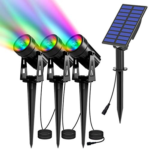 T-SUN Solarleuchte Garten, 3 Stück LED Gartenbeleuchtung Solar, Gartenstrahler Solar, Wasserdicht LED Solarlampe, Solar Außenleuchte, Gartenlampe, Wegeleuchte, Spotbeleuchtung.(Farbwechsel)