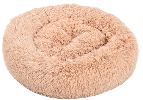 Dehner Hunde- und Katzenbett Cookie, Ø ca. 58 cm, Höhe ca. 14 cm, Polyester/Plüsch, beige