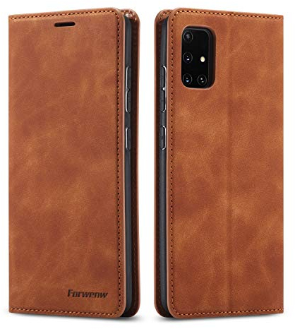 QLTYPRI Hülle für Samsung Galaxy A51, Premium Dünne Ledertasche Handyhülle mit Kartenfach Ständer Flip Schutzhülle Kompatibel mit Samsung Galaxy A51 - Braun