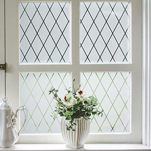 VELIMAX Frosted Window Film Lattice Privacy Rhombic Window Cling for Glass Static Cling No Glue Heat Rejection (17.7x78.7)