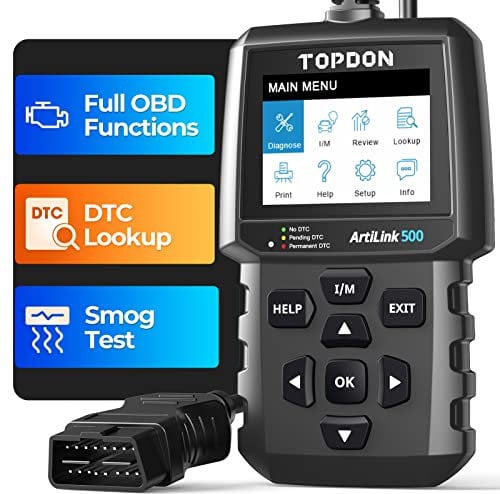 TOPDON AL500 OBD2 Code Reader with Full OBD2 Functions, Universal Car Diagnostic Tool OBD Scanner for All Cars with 2.8＂TFT Display, Free Update, DTC Lookup, Print via PC, Built-in Help Menu, Black