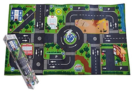 Kids Globe Spielteppich mit Straßen (leuchtende LED-Ampeln, Kinder-Teppich mit Anti-Rutsch-Boden, Größe 120x72 cm)
