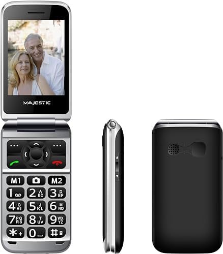 Majestic TLF SILENO 82 – Senior phone display 2,8 a colori, Wireless Audio, Led per notifiche, fotocamera, flip attivo, torcia LED, tasto SOS, Base di ricarica, Nero