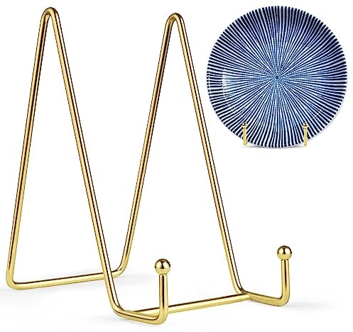 Mocoosy 6 Pouces Supports de Plaque pour Affichage, amélioré Or présentoir Fer chevalet Support Photo Cadre Titulaire métal Supports pour Photo, Assiette décorative, tablettes et Art -2 Pack