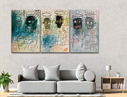 DDSDA Sechs Kriminelle Jean Michel Basquiat 3-teilig auf Leinwand- Gesamtformat: 150x70 cm fertig gerahmte Kunstdruckbilder als Wandbild - Billiger als Ölbild oder Gemälde -