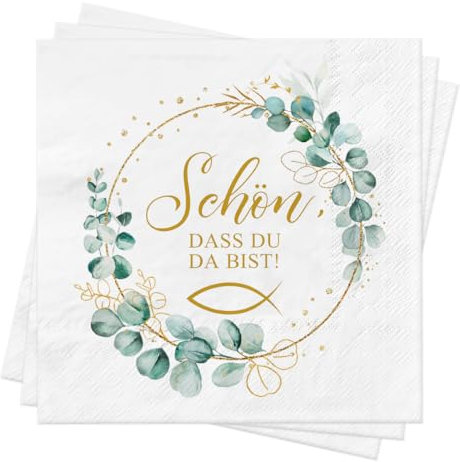 Sprinlot Servietten Taufe Junge Mädchen 40 Stück, Servietten Schön Dass Du Da Bist, Serviette Kommunion Eukalyptus, Papierservietten für Taufe Kommunion Konfirmation Firmung Erstkommunion Tischdeko