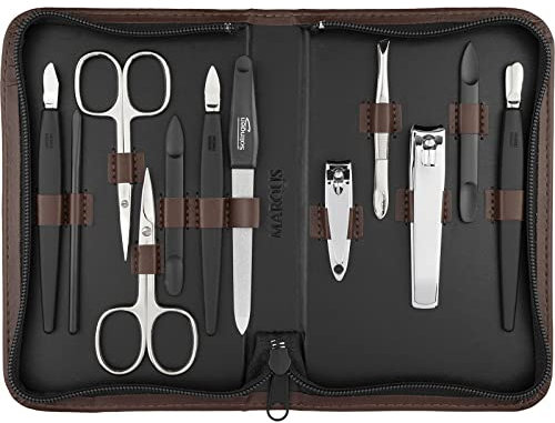 Solingen Manikür Set 12 teilig - Nagelset Herren und Damen mit allem was man für die Maniküre und Pediküre braucht, in hochwertigem Kunstleder Etui