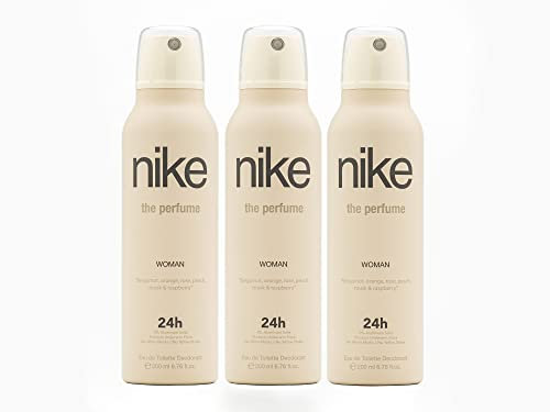 NIKE - The Perfume Woman Pack de 3 x 200 ml, Desodorante Mujer Spray, Desodorante Antimanchas para Todo Tipo de Piel, 0% Sales de Aluminio, de Larga Duración, Fragancia Oriental Vainilla