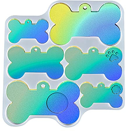 Q/A Dog Tag Silicone Molds for Epoxy Resin Casting, Bone-Shaped Epoxy Resin Molds for Casting Personalized Dog Name ID Tags, 6 in 1 Resin Mold for Personalized Bone Shape Jewelry Zmky