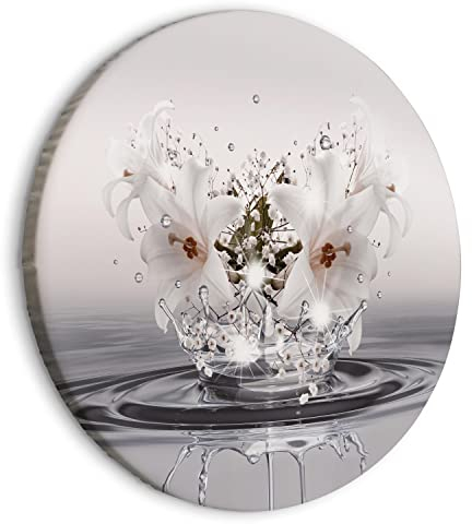 B&D XXL - runde Bilder Blumen Leinwandbild 1 tlg Kunstdruck modern Wandbilder XXL Wanddekoration Design Wand Bild Lilien Zen Wasser Spa b-C-0932-bc-a