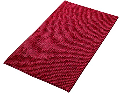 Decomira Badematte rutschfest | Als Badteppich Set kombinierbar | Badezimmer-Teppich Bad-Vorleger waschbar aus Chenille | Duschvorleger für Dusche, Badewannen, WC Deko | Rot - 70x120 cm