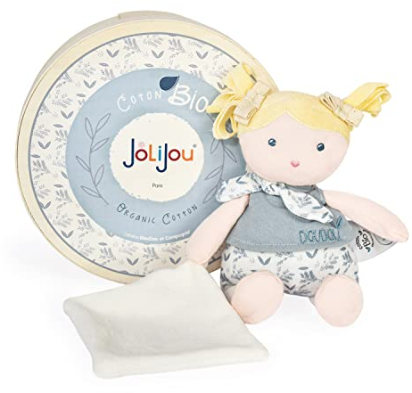 Jolijou - Les JOLIFLORES JJ6025 Stoffpuppen aus Bio-Baumwolle – Babypuppe mit Kuscheltier – Blau