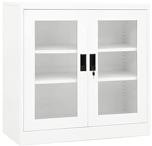 YEZIYIYFOB Büroschrank Weiß 90x40x90 cm Stahl Metallschrank Werkzeugschrank Aktenschrank Werkstattschrank MöBel FüR Arbeitszimmer Aktenschrank AbschließBar Typischem-Stil mit 2 Einlegeböden