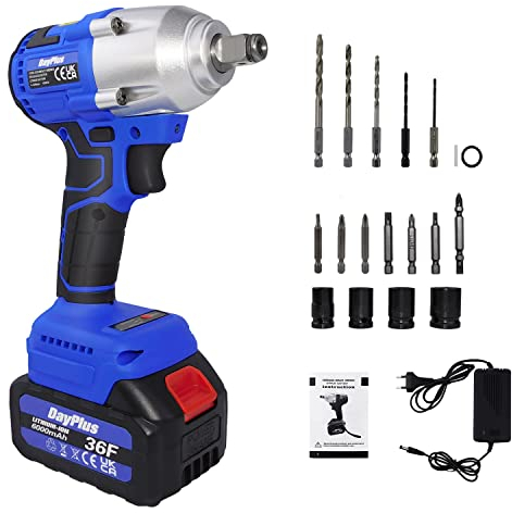 Bürstenloser Akku-Schlagschrauber mit 420 Nm Drehmoment für den Reifenwechsel, 21 V 1/2 Zoll Vierkantschlüssel mit Akku 6,0 Ah - Schnellladefunktion, Vor- und Rücklauffunktion und LED-Licht