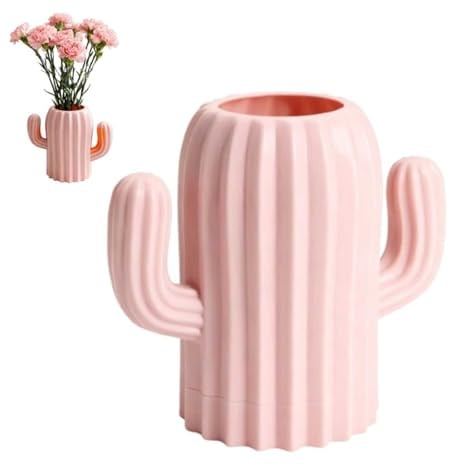 Vaso per Fiori, Vaso Decorativo da Interno Vasi Decorativi a Forma di Cactus, Vaso Da Fiori in Stile Minimalista per Camera da Letto, Cucina, Soggiorno (Rosa)