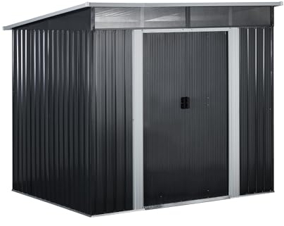 Uniprodo Geräteschuppen Metall mit einem Pultdach Gerätehaus 260 x 195 x 202 cm Gartenhaus Metallgerätehaus Gartenschrank Metallschuppen Schuppen