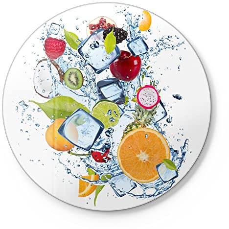 DEQORI Schneidebrett aus Glas | rund Ø30 cm | Motiv Fruchtige Erfrischung | Design Schneideplatte für Küche | Frühstücksbrett antibakteriell & rutschfest | Glasplatte & Servierplatte