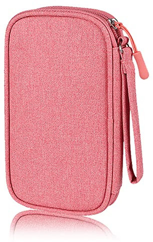Electronics Organizer Bag - Travel Shockproof Cord Case for Cellphone, Earphone, Powerbank, USB, Hard Drive, SD Card, Memory Cards, Cables - External Driver (A-S-Pink)