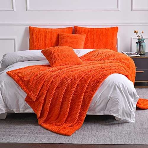 YUSOKI Luxuriöse Kunstfelldecke für Queen-Size-Bett, 2 Schichten, 3,3 kg, alle Altersgruppen, Heimdekoration ohne Kissen, Orange (Burnt Orange, 228,6 x 228,6 cm)