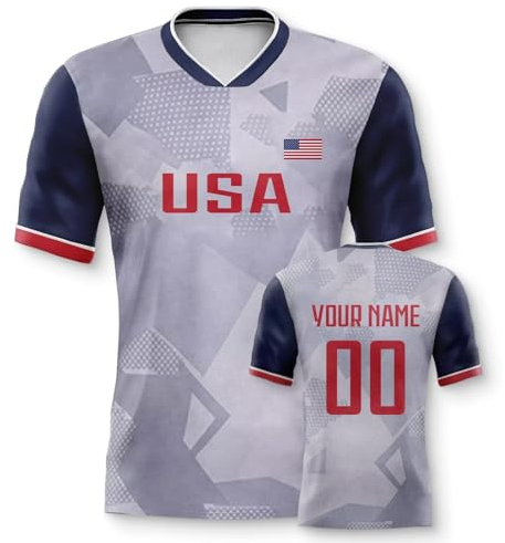 Usa Personalisiertes Fussball Trikot 3D Druck Football Shirt mit Ihrem Namen und Nummer Hip Hop Football Jersey für Herren Damen Kinder