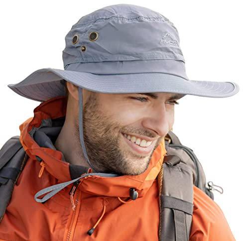 Comhats Grand chapeau de soleil pour homme XL – XXL, large bord UV Safari Bonnie Chapeaux pour l'été, la randonnée, la pêche, la marche, imperméable et coupe-vent, 60 à 66 cm, gris, M/L
