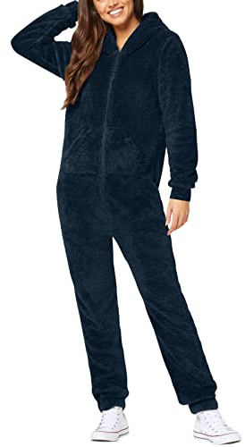 Duohropke Tuta da donna invernale calda con animali per adulti, in pile, tuta intera in pile, con imbottitura termica, per dormire