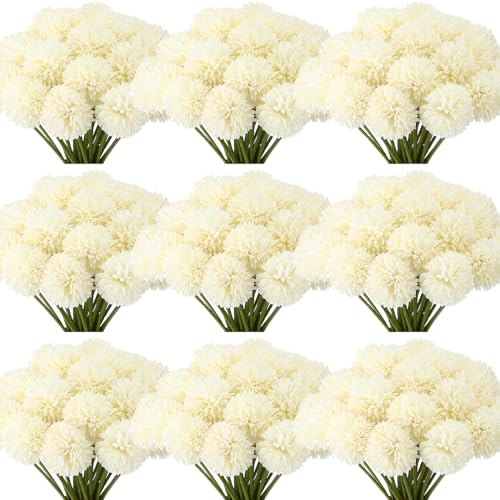 Tigeen 100 Stück künstliche Blumen, Chrysanthemen-Kugel, künstliche Blumen, lebensechte künstliche Chrysanthemen-Kugeln für DIY-Hochzeitssträuße, Brautdusche, Tisch, Tafelaufsätze, Zuhause, Küche,