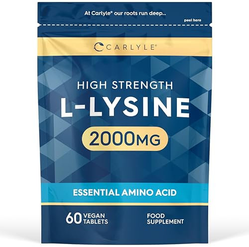 L-Lysine 2000mg | 60 Tablets | Essential Amino Acid | High Strength Vegan Supplement | by Carlyle