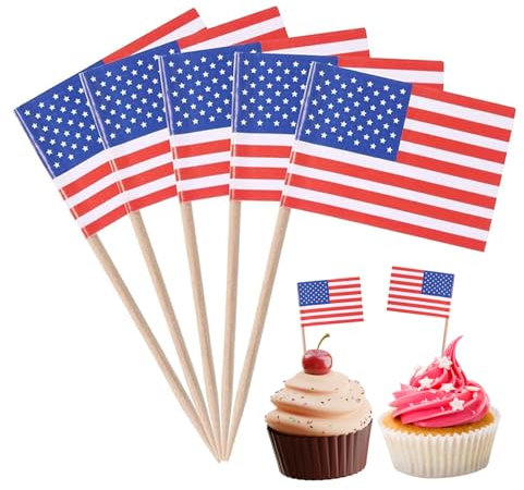 Naisicatar Cure-Dents de 100 pcs Drapeau, bâtons de Cocktail de Drapeaux mondiaux, Mini Drapeau américain sur des bâtons de Nourriture pour Cupcakes de gâteau de gâteau Minim