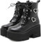 AnsNam Donna Goth Patent Ankle Boots Platform Tacco Grosso Piattaforma Lace Up Zipper Goth Stivali Moto Boots