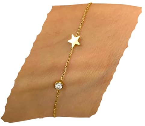NataschaWoge® 18 K Gold Stern minimalistisch Armband zierliches kleines Sun Hollow Boho Geschenk für Sie spiritueller Schmuck Goldschmuck