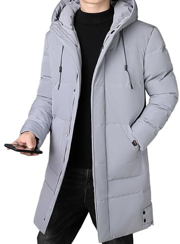 ZDJSWJ Hommes hiver coupe - vent long Down Jacket Veste imperméable à capuche plus matelassée Doudoune chaude matelassée épaissie (Gris,3XL)