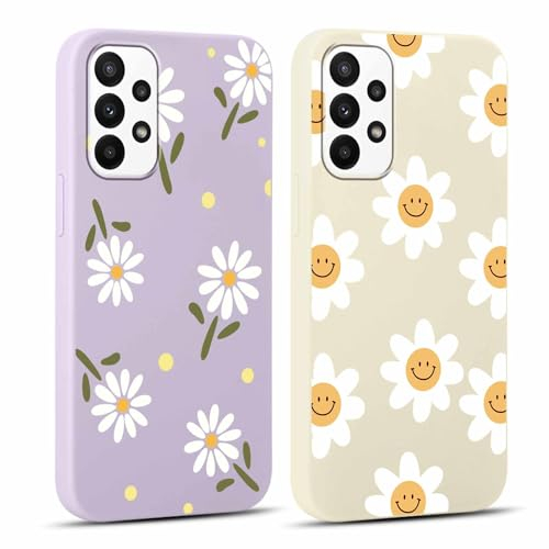 Yoedge 2 pièces Violet Coque pour Samsung Galaxy A23 5G 6,6 Motif de Fleurs et Feuilles Fille Femme Étui,Housse de Protection Antichoc TPU Mignon Aesthetic Design Case Cover pour Samsung A23 5G,Beige