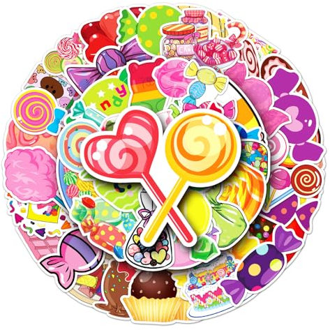 Sweet Candy & Dessert Stickers for All Ages, 50PCS Vibrant Vinyl Decals for Laptops Phones Luggages - Customisable Snack-Themed Stickers for Teens Adults