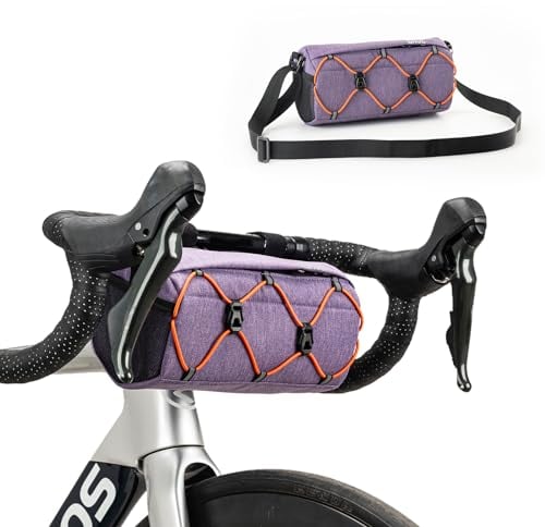 ROCKBROS Fahrradtasche Lenker, Fahrradtasche für Vorne Lenker, Fahrradzubehör für Mountainbike und Rennrad, Umhängetasche mit Schultergurt Lila