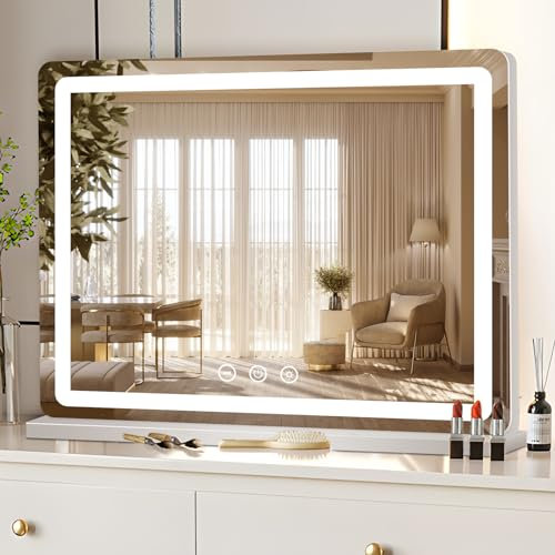 LIANWANG Schminkspiegel mit Beleuchtung 80 X 55cm, Hollywood Kosmetikspiegel mit 3 Farbtemperaturen, Groß Schminkspiegel mit Touchscreen-Steuerung für Geburtstage
