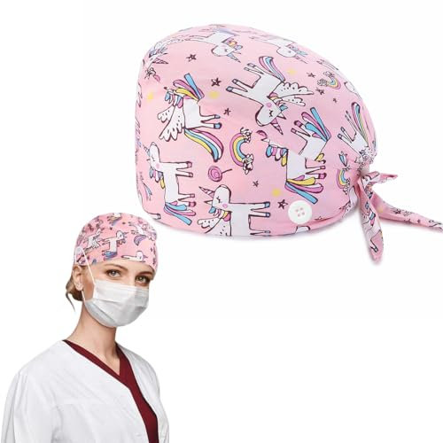 XYTAHD Cuffie da Infermiera monouso,Berretto da Infermiera,Cuffia Dentista,erretto Chirurgico Stampato in Morbido Cotone, Cappello da Lavoro, Riutilizzabile (Rosa)