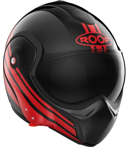 ROOF Boxxer Doppia Omologazione Jet/Integrale - Colore Sting Nero Rosso - Casco In Vetroresina Alta Qualità - Apertura Sequenziale Ad Una Mano - Prezzo Di Fabbrica - Garanzia 4 Anni (56 - S)
