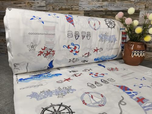 240cm Breit Meterware ab 50cm Popeline Baumwolle Stoff Baumwollstoff Kinderstoffe Stoffe Maritim Babystoffe Ranforce Bastelstoff ÖKO-TEX VP0K076 (Maritim)