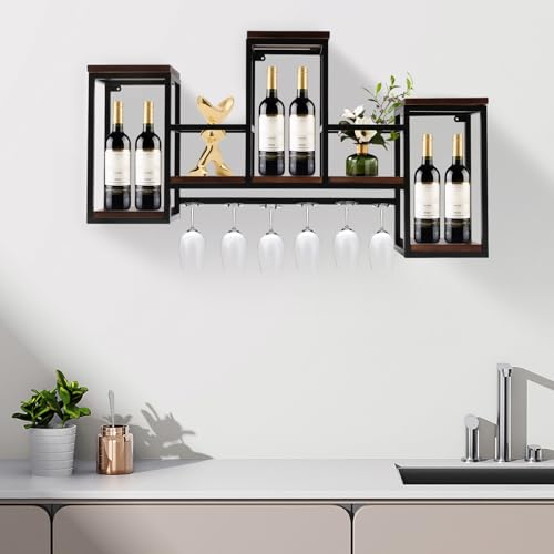 GAOUSD Range Bouteille Vin Casier à Bouteilles Porte Bouteille de Vin Mural Suspendu Vintage Vin Rack Suspendu Porte Bouteille en Bois,Idéal pour Restaurants, Bars, Boutiques, Salons, Familles